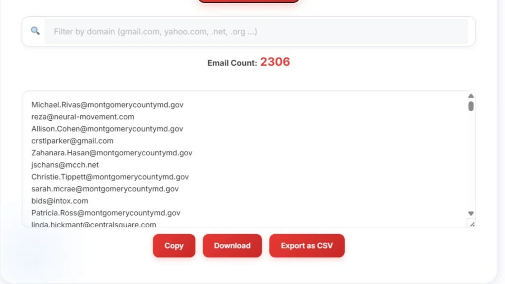 Extracted emails from excel csv file